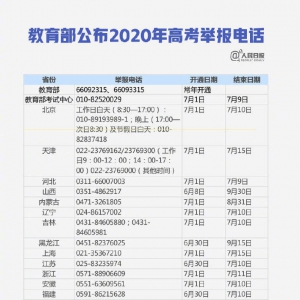 教育部公布全国各省高考举报电话 2020年高考将于7月7日起举行 ...