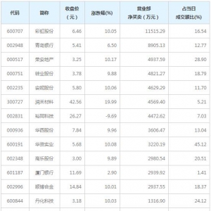 营业部最青睐个股曝光 彩虹股份等2股净买入超5000万（11月30日） ...
