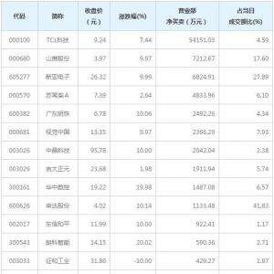 营业部最青睐个股曝光 TCL科技等3股净买入超5000万（1月13日） ...