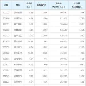 营业部最青睐个股曝光 深圳能源等5股净买入超5000万（3月10日） ...