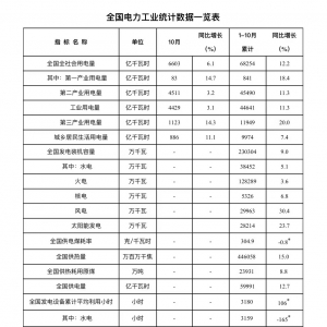 2021年前十月全国电力工业统计数据一览表 前十月风电装机同比增长30.4% ...