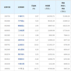 今日尾盘资金抢筹宁德时代等个股（2021年12月10日）