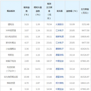 三大概念受134亿主力资金追捧（2022年8月9日）