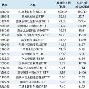 2023年5月份都哪些股票型ETF获资金大幅流入 哪些主题基金受追捧 ...