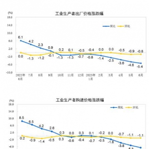 2023年6月份PPI同比下降5.4% 环比下降0.8%
