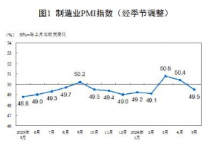 5月份制造业采购经理指数（PMI）为49.5% 环比下降0.9个百分点