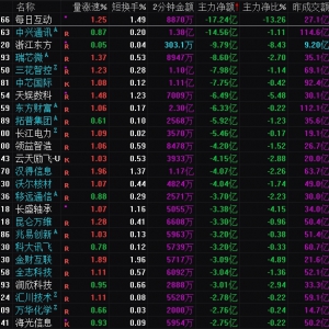 2025年2月7日沪深股市主力资金净流出前25名