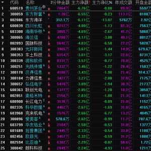 2025年3月18日沪深股市主力资金净流出前25名