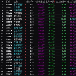 2025年7月15日沪深股市主力资金净流出前25名