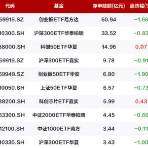10月21日股票型ETF净申购141亿元 买入创业板ETF易方达50亿